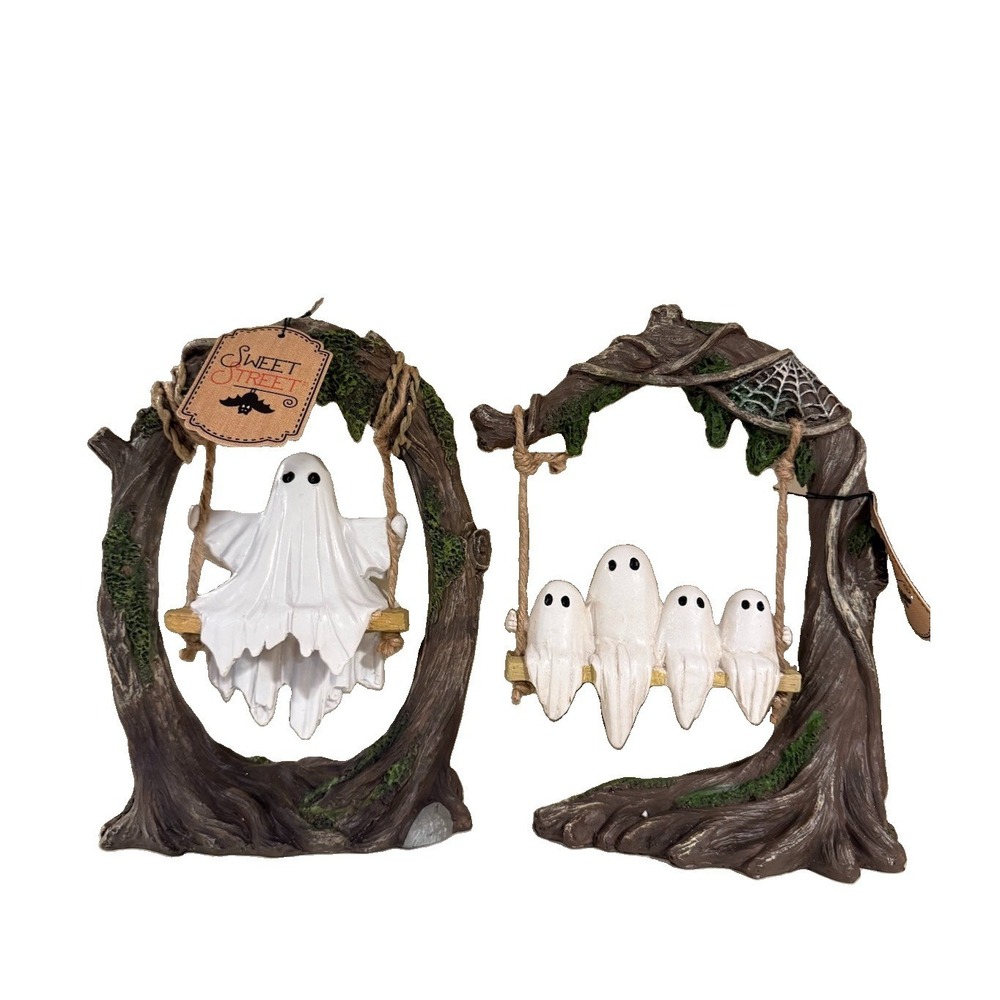 Halloween Ghost on Swing Decorations - Spooky Tree Figures, Set of 2